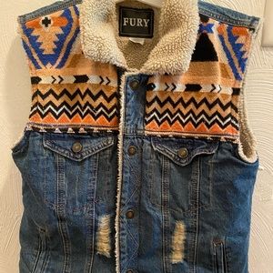 Tribal Distressed vest with fury inside